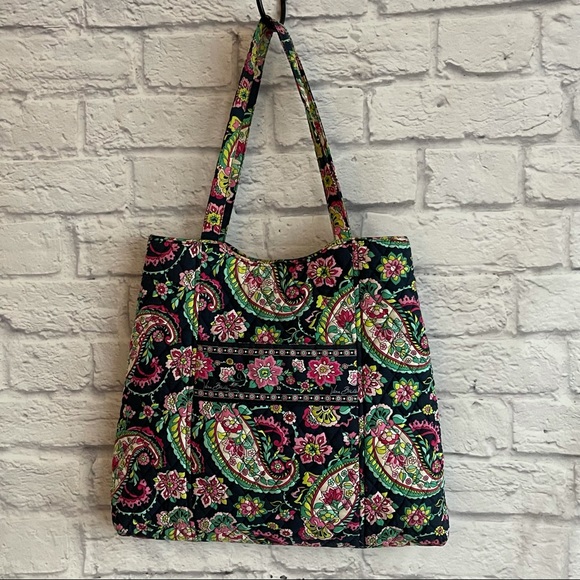 VERA BRADLEY BLUE PINK FLORAL PAISLEY TOTE BAG - Picture 1 of 12